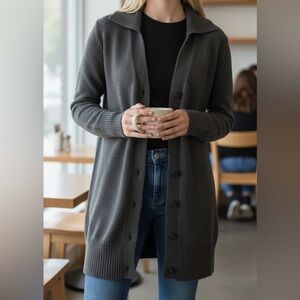 JACOB Grey 100% Cotton Longline Button Cardigan Women’s Small